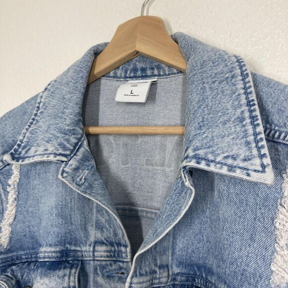 Social Tourist Jacket Large Distressed Denim Trucker Los Angeles California - Picture 15 of 16